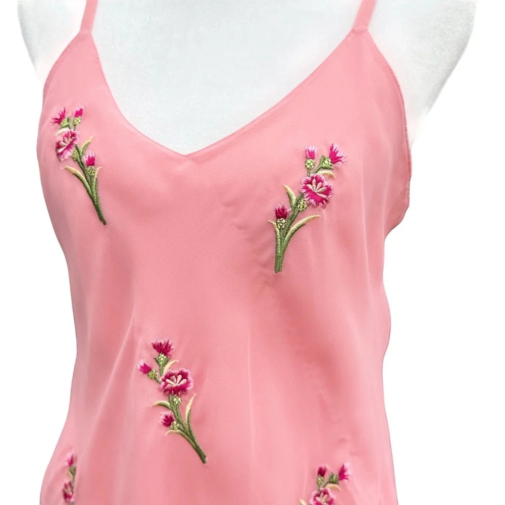 Vintage Victorias Secret Gold Label Pink Floral Embroidered Slip Dress Small 90s